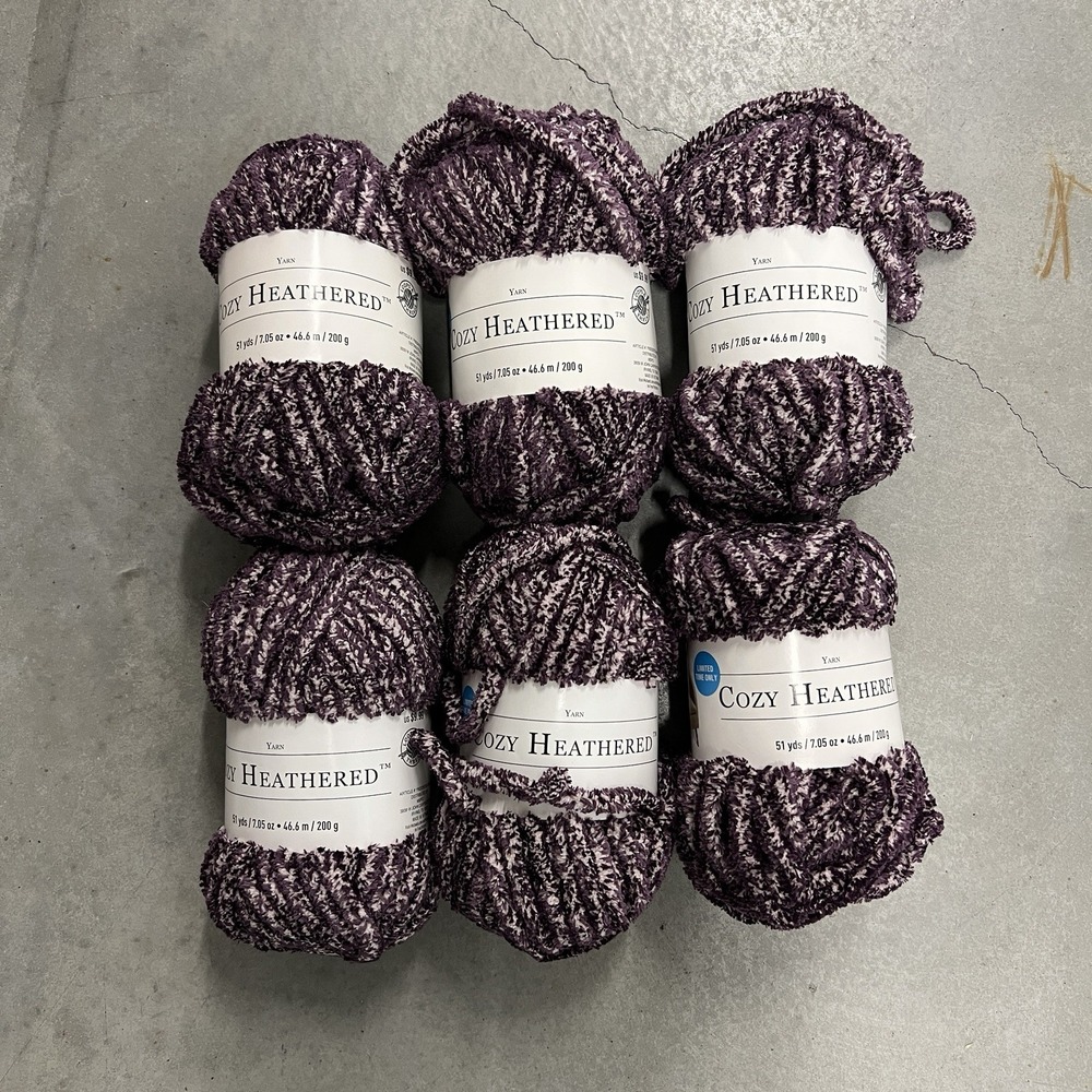 Loops & Threads Cozy Heathered Yarn - Grape #25 - 51 yds Each - 6 skeins